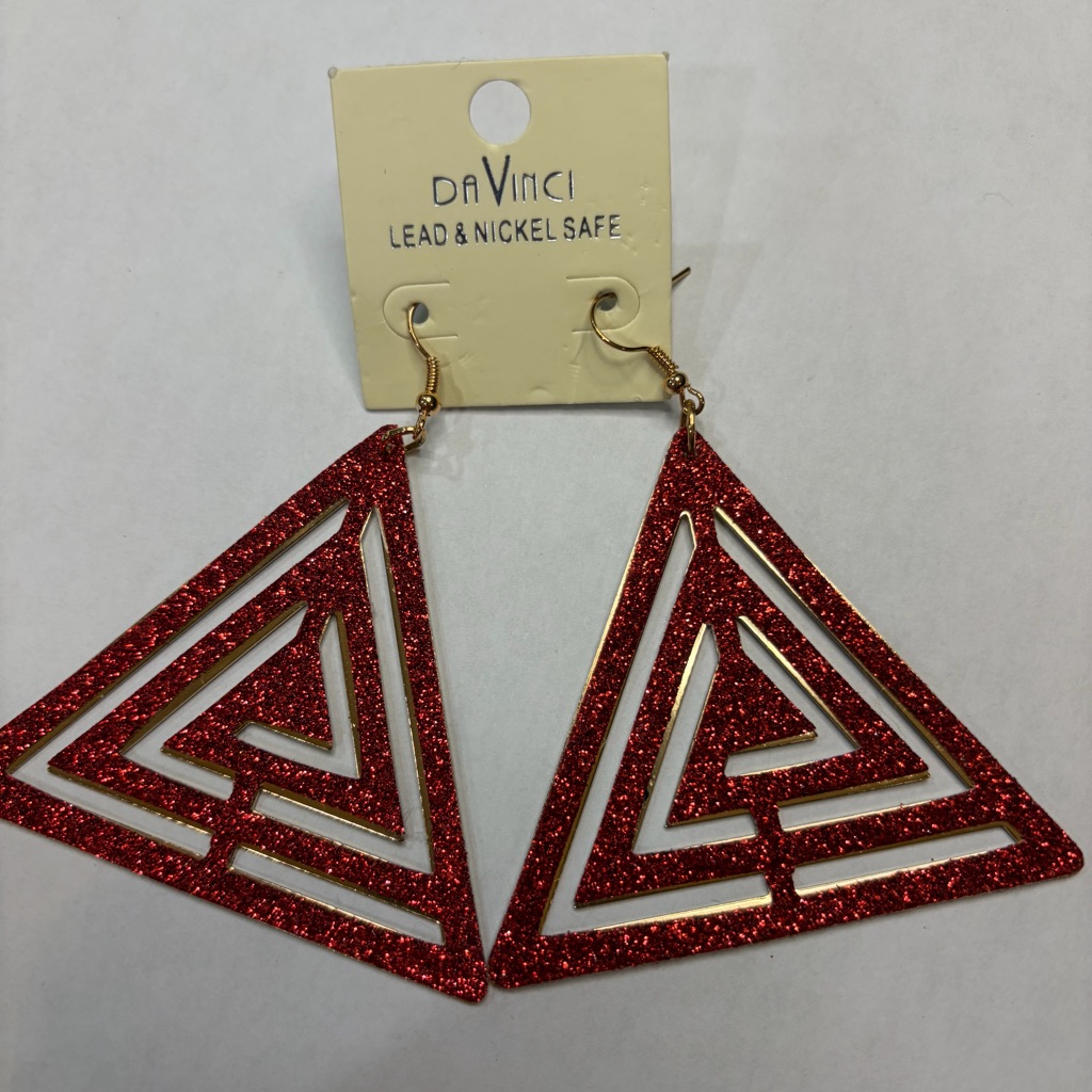 Davinci Glittery Red Triangle Earrings 9$
